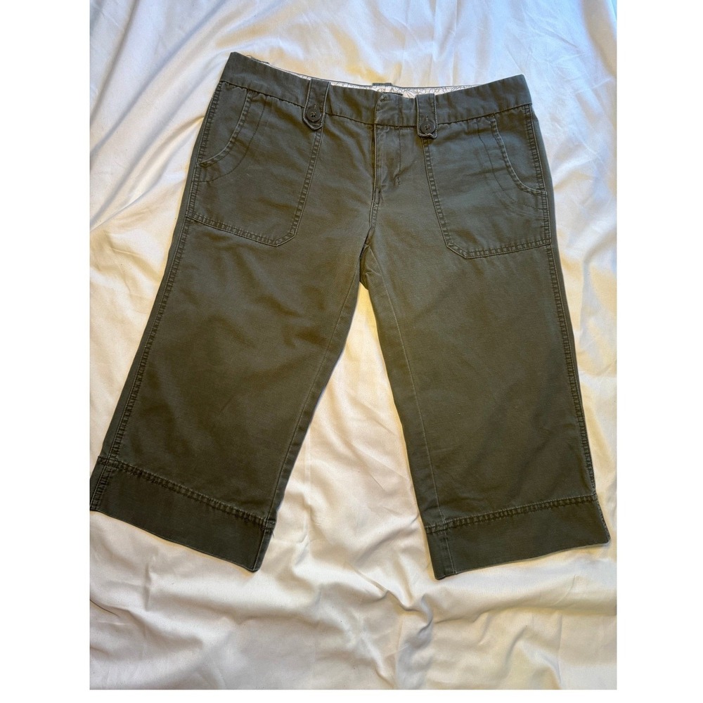 Roxy Y2K Cargo Capri Pants Womens 7 Olive Green Cotton Cropped Utility Skater